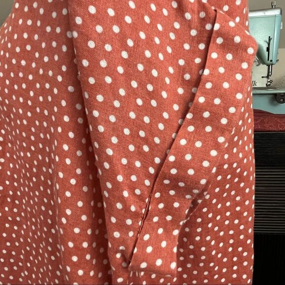 Rachel Zoe Orange Linen Polka Dot Short Sleeve Boxy Fit Button Down L - Picture 6 of 9